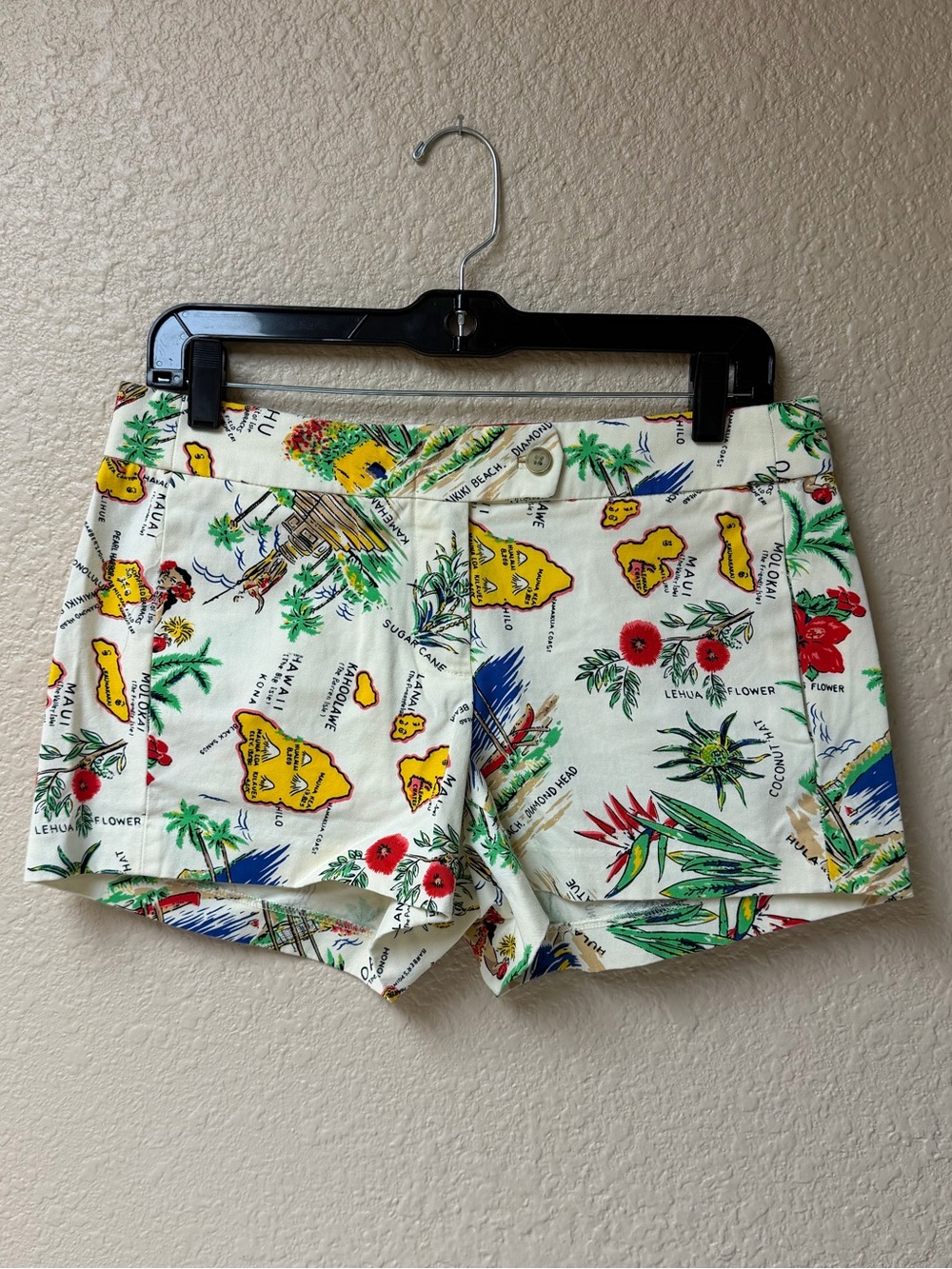 4/$20 J. Crew Tropical Map Print Shorts - White with Yellow, Green & Red